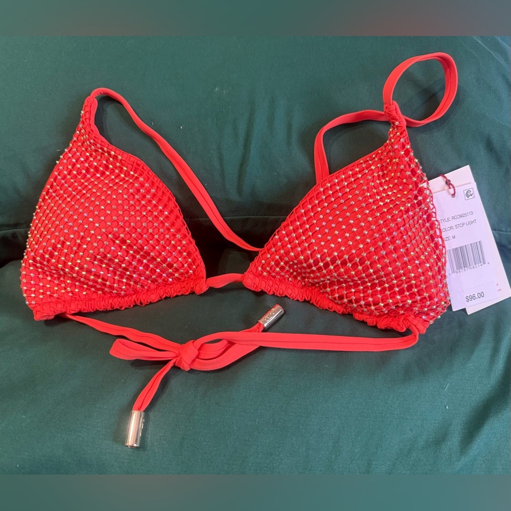 NWT Orange “Red Carter” Rhinestone Bikini Top